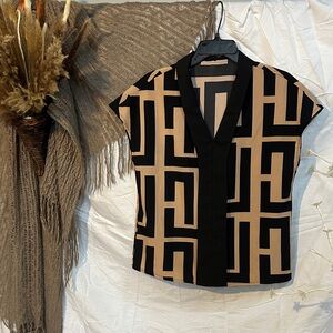 Dark beige Patterned Sheer Blouse